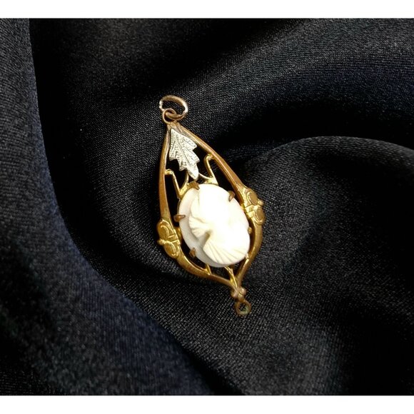 Antique Victorian Cameo Pendant With Intricate Frame And Leaf Detail - Picture 4 of 5